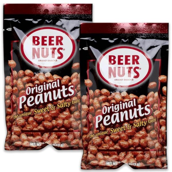 BEER NUTS Original Peanuts - Sweet & Salty Bar Nuts - Gluten Free, Kosher, Low Sodium, On The Go Packaged Peanut Snacks Made In The USA - 4oz Single Serve Bags (Pack of 2)