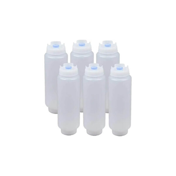 FIFO Squeeze Bottle Refillable 16 oz | Blue Tip Large Valve Dispenser for Thick Condiments, Sauces, Batter and Dressing | Self Sealing No Drip No Hassle | (6 Pack)